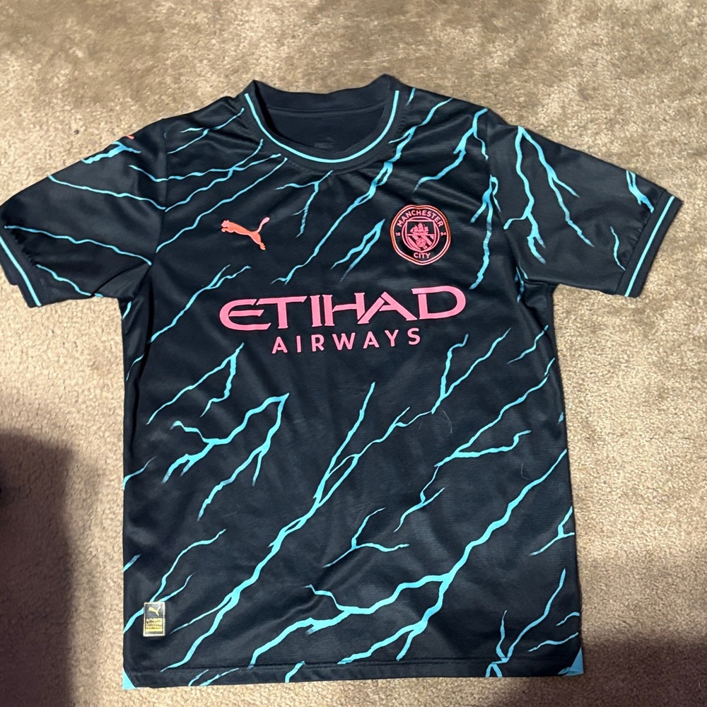Puma Men’s Black and Blue Man City Haaland Soccer Jersey